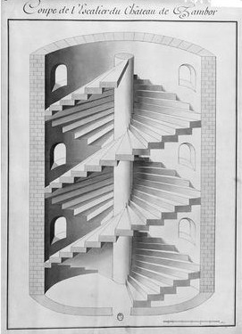 Dessin de l'escalier à double révolution Château de Chambord